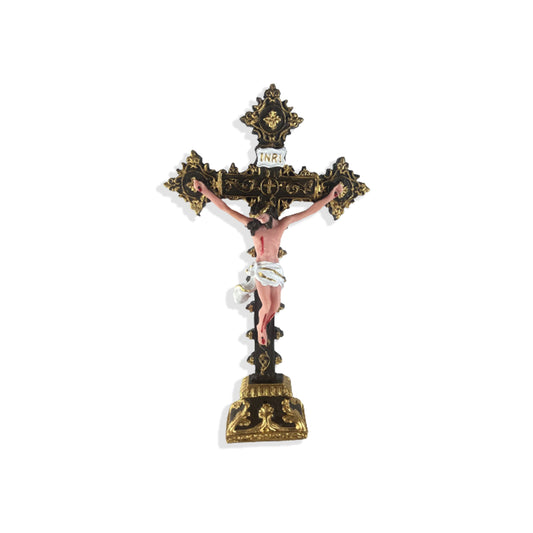 CRUCIFIXO DE RESINA COM PEDESTAL 28X16 CM (1 UNIDADE)