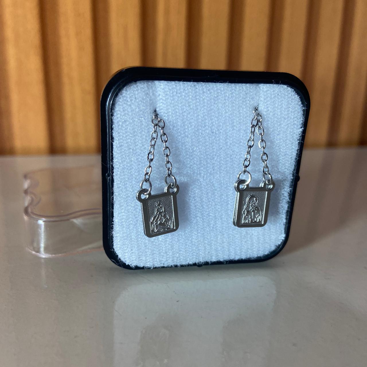 ESCAPULÁRIO INOX DUPLO SAGRADO CORAÇÃO DE JESUS E NOSSA SENHORA DO CARMO P (6 UNIDADES)