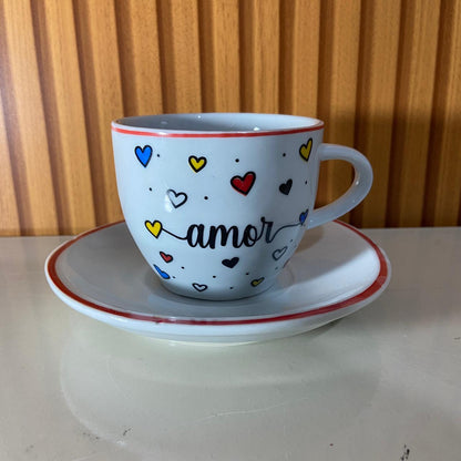 XÍCARA COM PIRES AMOR MOD2 200ML (1 UNIDADE)