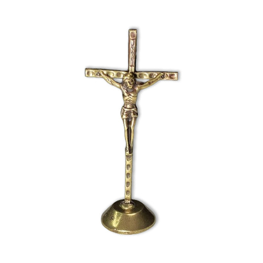 CRUCIFIXO DE MESA METAL OURO VELHO 11CM (1 UNIDADE)