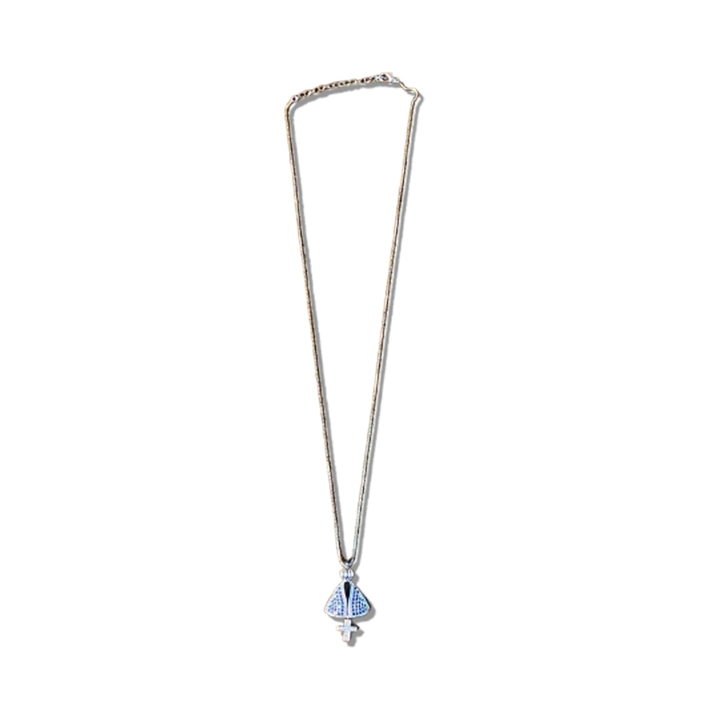 COLAR PRATEADO NOSSA SENHORA APARECIDA COM STRASS  (1 UNIDADE)