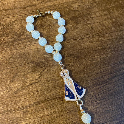 DEZENA PARA CARRO NOSSA SENHORA APARECIDA AMORA BRANCA 12MM MOD2 (3 UNIDADES)