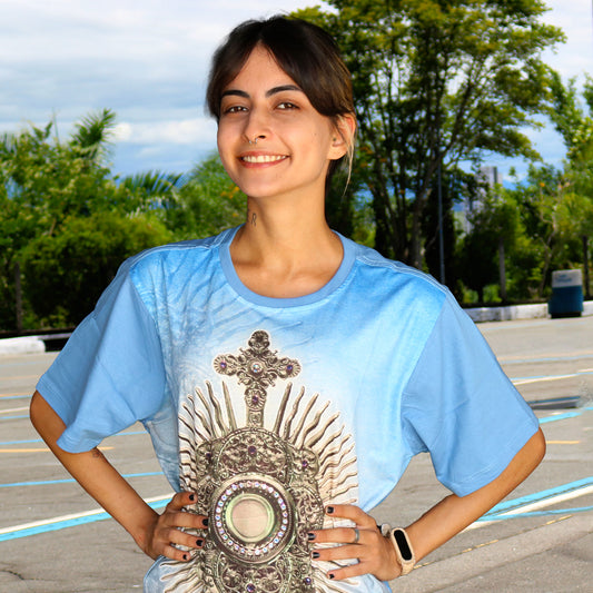 CAMISETA AZUL BEBÊ SANTÍSSIMO SACRAMENTO TAMANHO M (1 UNIDADE)