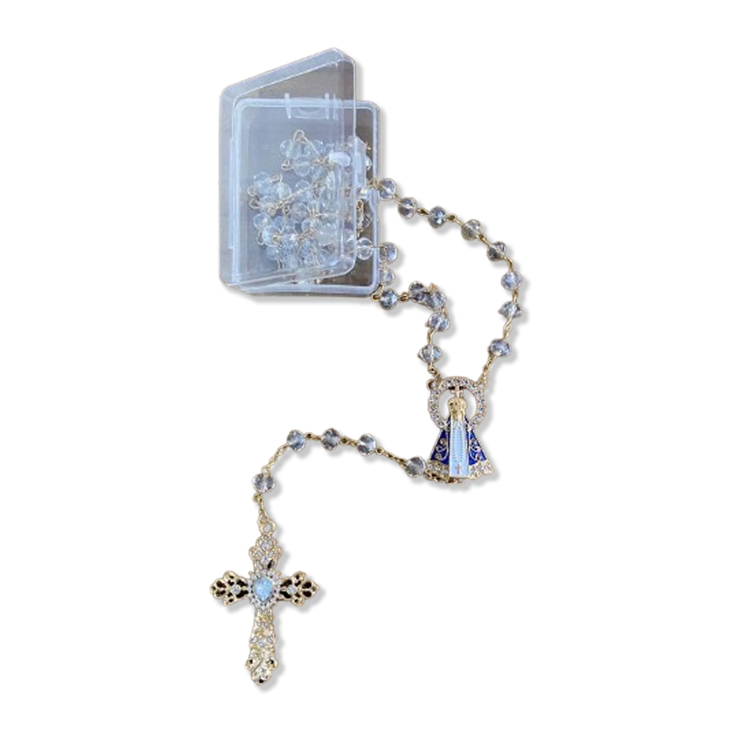 TERÇO DE NOIVA CRISTAL TRANSPARENTE NOSSA SENHORA APARECIDA 06MM (1 UNIDADE)