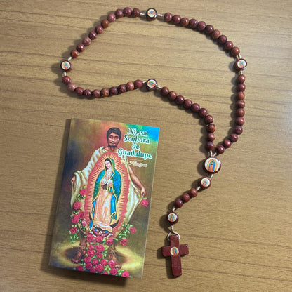 TERÇO DE MADEIRA NOSSA SENHORA DE GUADALUPE 7 MEDALHAS 08MM (3 UNIDADES)