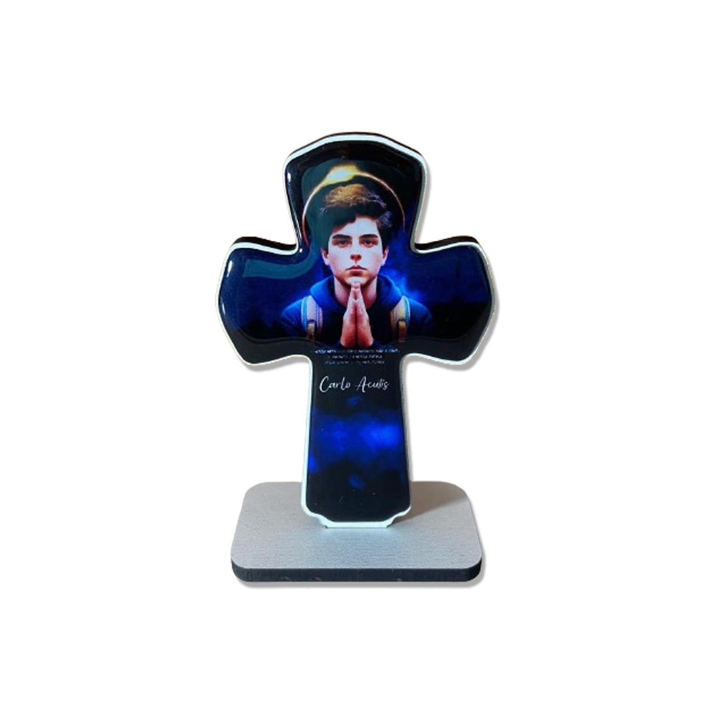 IMAGEM DE MESA MDF CRUZ RESINADA CARLO ACUTIS (1 UNIDADE)