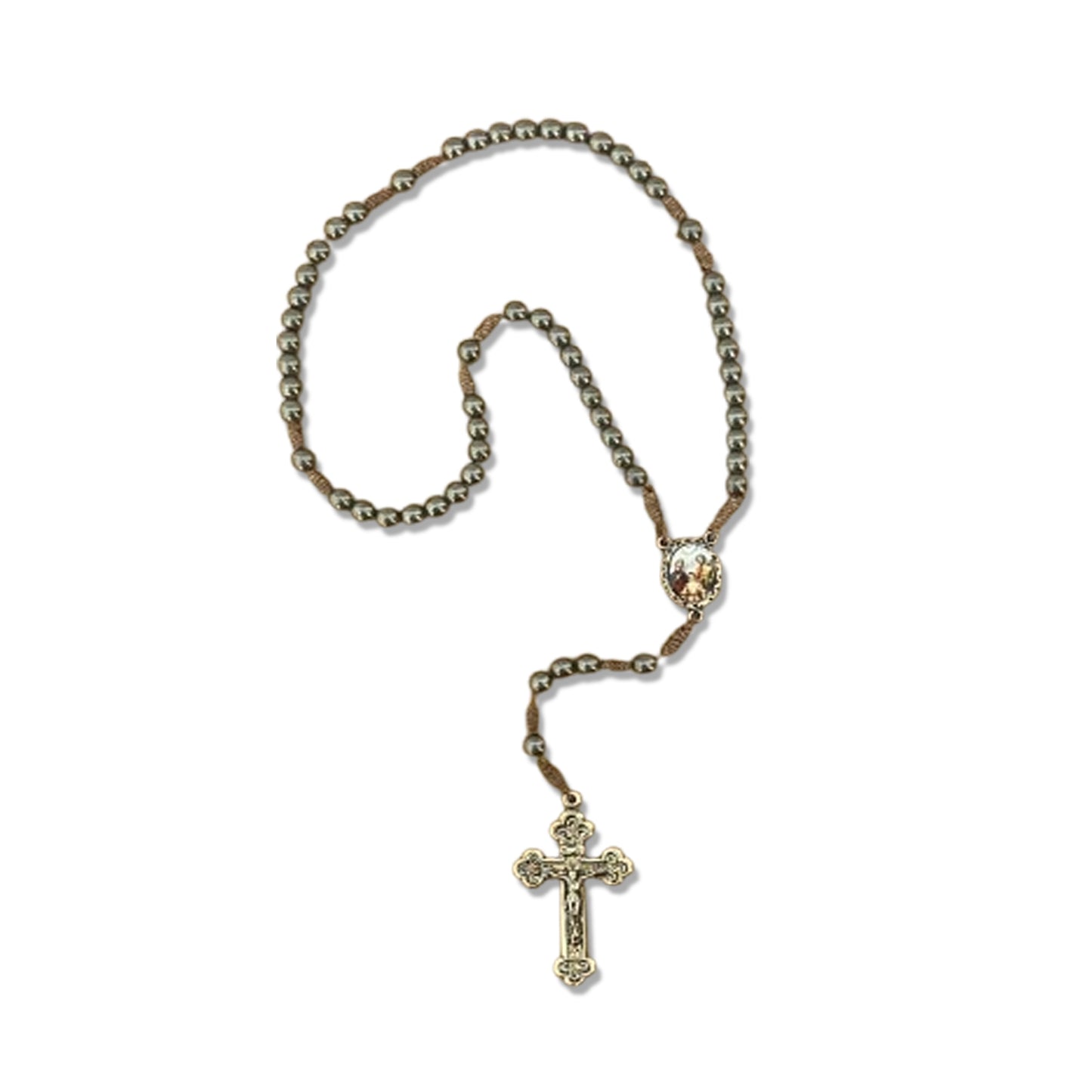 TERÇO DE HEMATITA SAGRADA FAMÍLIA 6MM (3 UNIDADES)