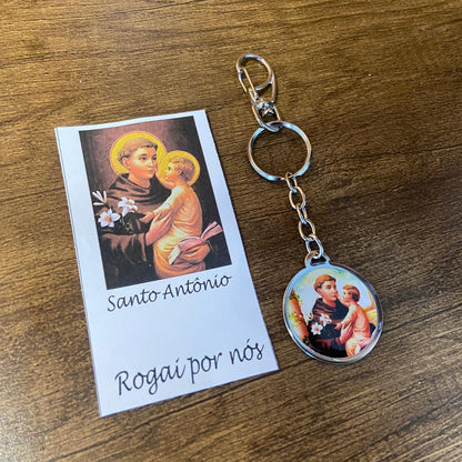 CHAVEIRO METAL DUPLA FACE COM MOSQUETE SANTO ANTÔNIO  (6 UNIDADES)