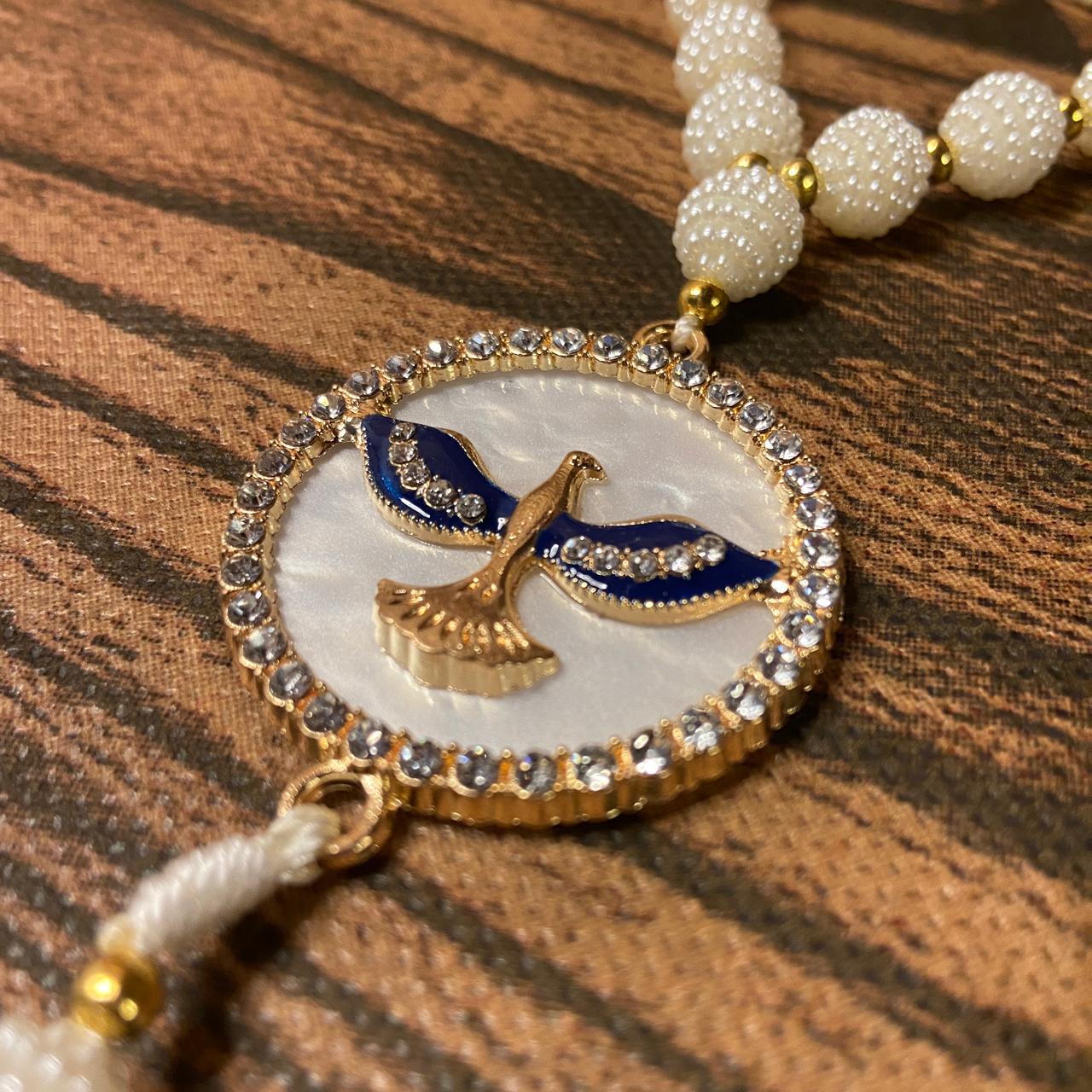 DEZENA PARA CARRO DIVINO ESPÍRITO SANTO MADREPÉROLA AMORA BRANCA  10MM (3 UNIDADES)