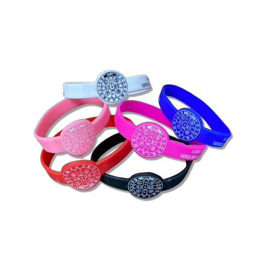 PULSEIRA SILICONE MEDALHA SÃO BENTO CORES SORTIDAS (12 UNIDADES)