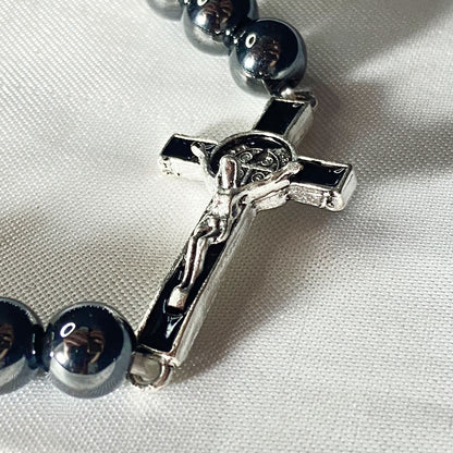 PULSEIRA HEMATITA CRUCIFIXO (12 UNIDADES)