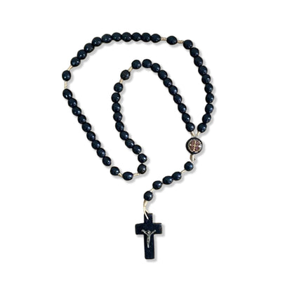 TERÇO DE MADEIRA SÃO BENTO PRETO 08MM (12 UNIDADES)