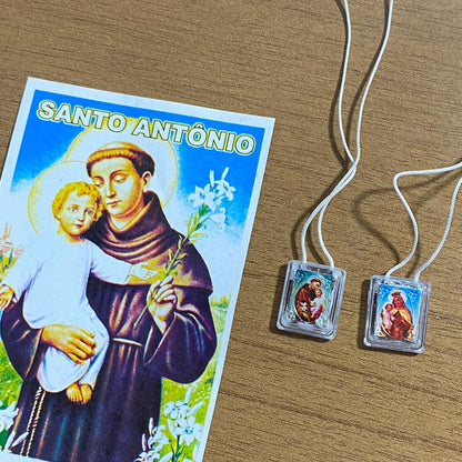 ESCAPULÁRIO CORDINHA NOSSA SENHORA DO CARMO E SANTO ANTÔNIO  (12 UNIDADES)