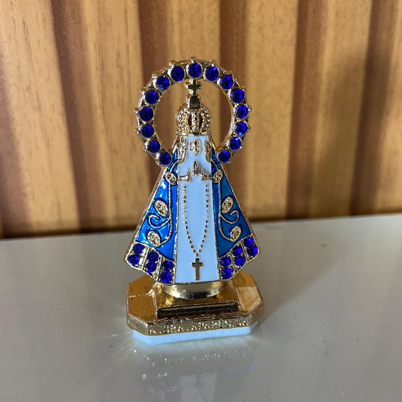 IMAGEM NOSSA SENHORA APARECIDA PARA CARRO COM STRASS AZUL (12 UNIDADES)