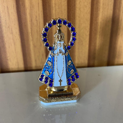 IMAGEM NOSSA SENHORA APARECIDA PARA CARRO COM STRASS AZUL (12 UNIDADES)