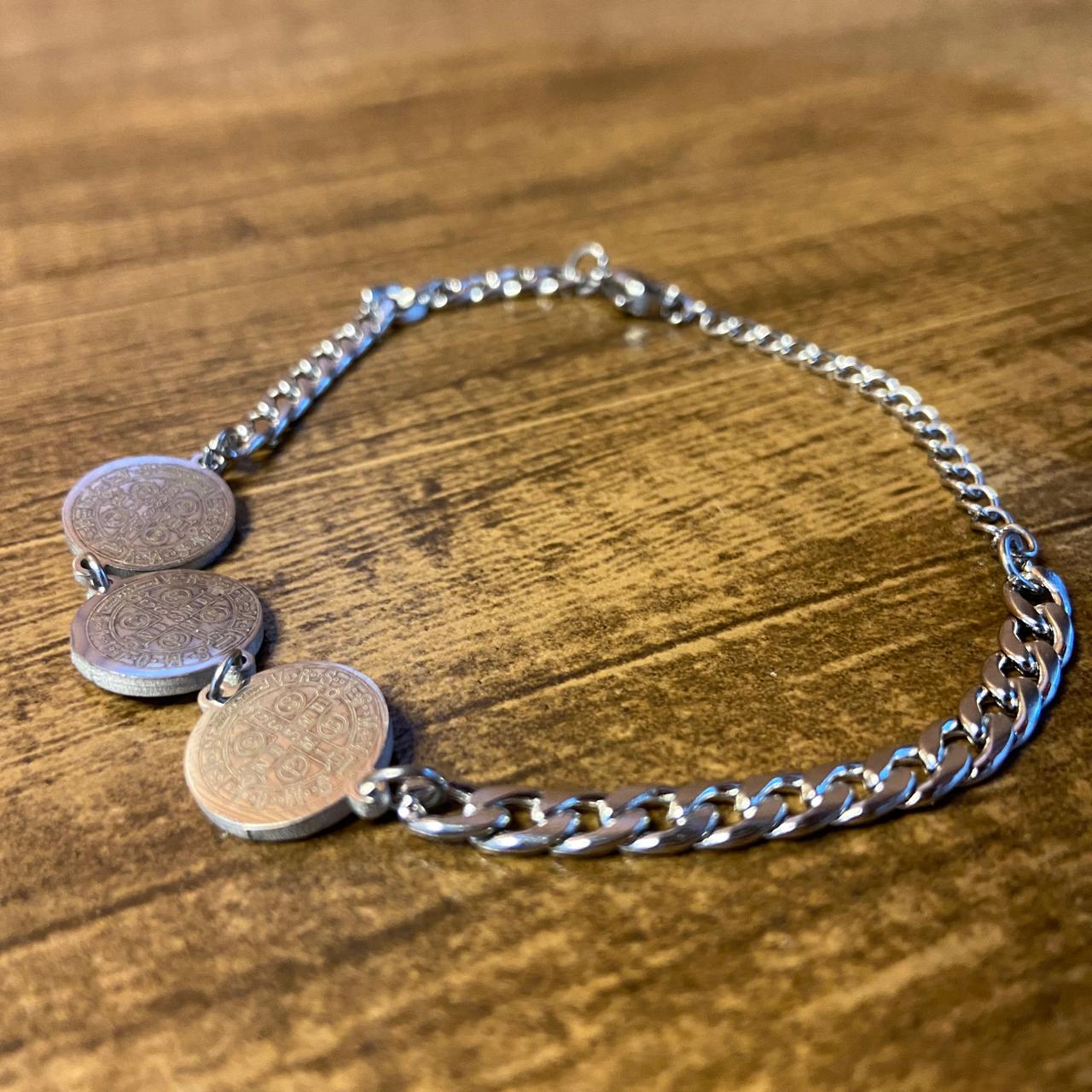 PULSEIRA INOX MEDALHA SÃO BENTO (3 UNIDADES)