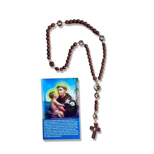 TERÇO DE MADEIRA SANTO ANTÔNIO 7 MEDALHAS 08MM (3 UNIDADES)