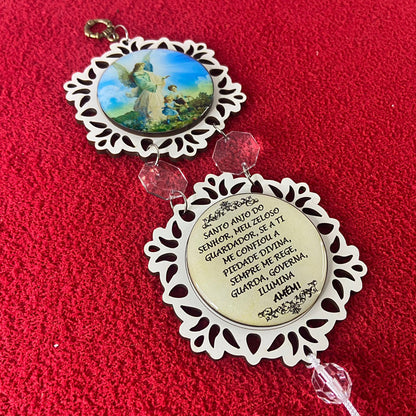 ADORNO DUPLO MINI CIRCULO ANJO DA GUARDA BRANCO (1 UNIDADE)