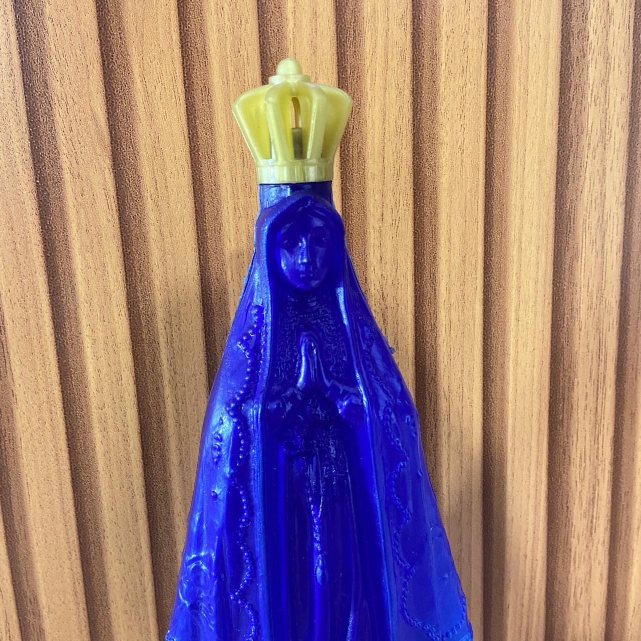 GARRAFA PORTA AGUA BENTA NOSSA SENHORA APARECIDA AZUL COM TAMPA DOURADA 350ML (1 UNIDADE)