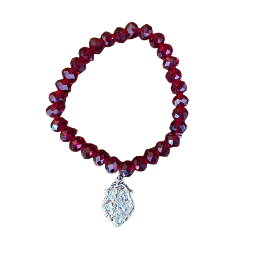 PULSEIRA CRISTAL VERMELHA COM MEDALHA PRATEADA SÃO JORGE (01 UNIDADE)