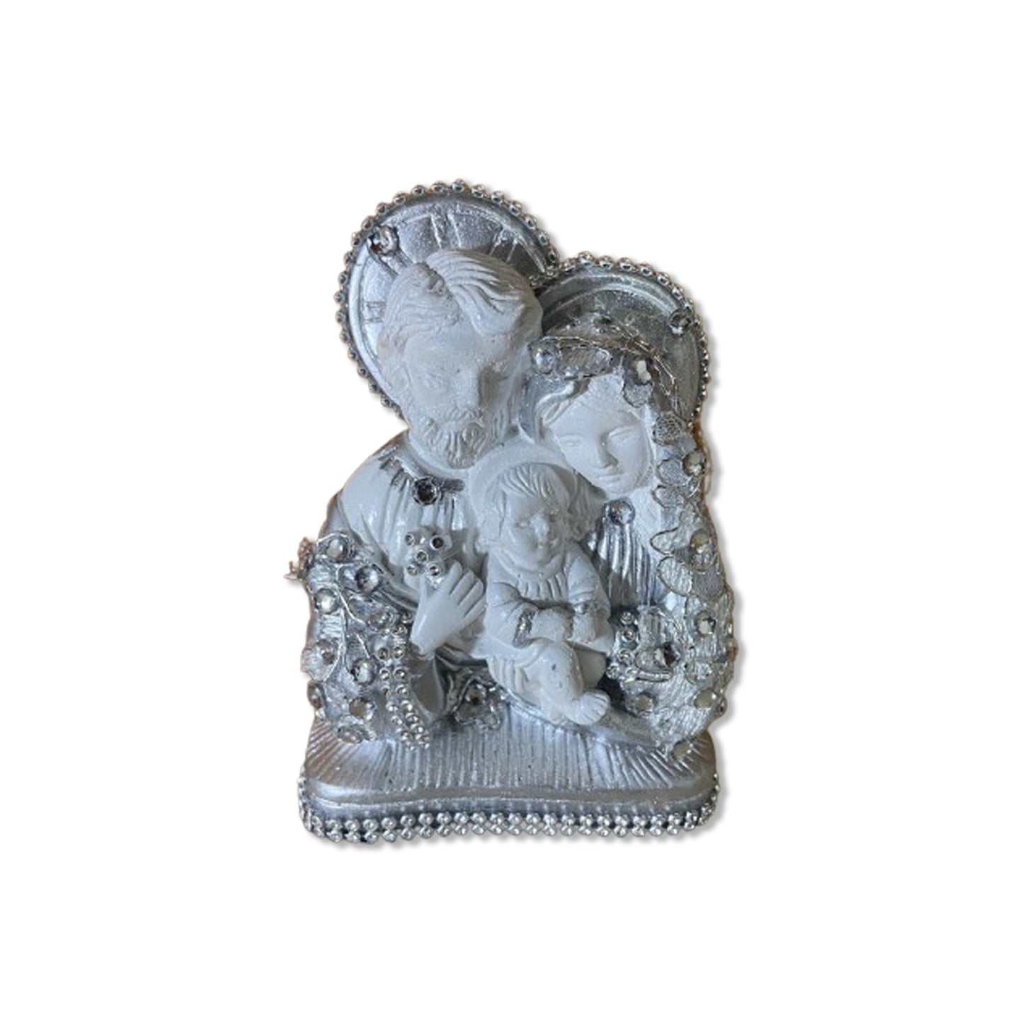 BUSTO DE GESSO SAGRADA FAMÍLIA DECOUPAGE PRATA 15CM (1 UNIDADE)