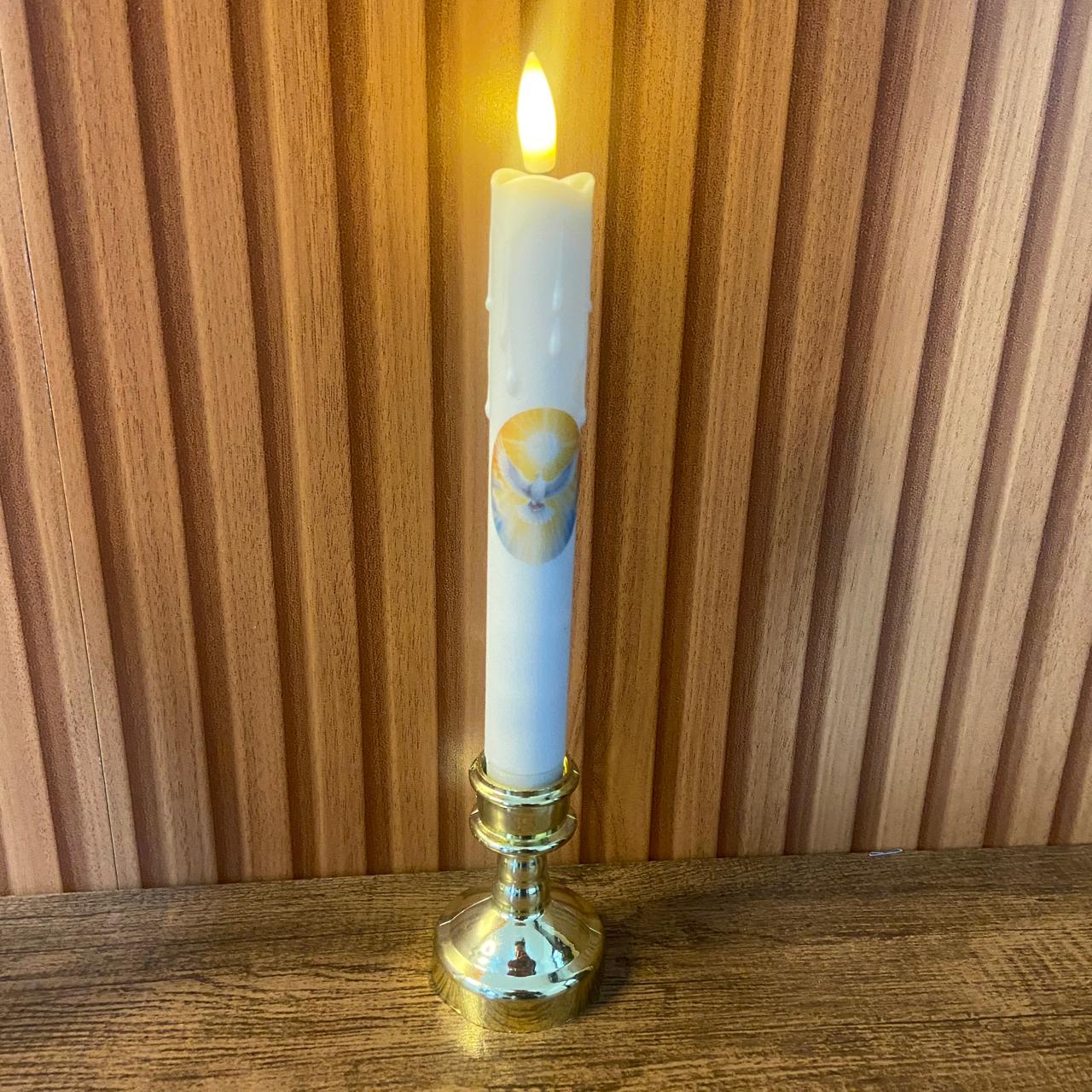 VELA ELETRÔNICA PALITO COM PEDESTAL DIVINO ESPÍRITO SANTO 25CM (1 UNIDADE)