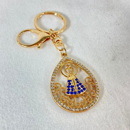 CHAVEIRO LUXO NOSSA SENHORA APARECIDA GOTA COM STRASS MOD2 (6 UNIDADES)