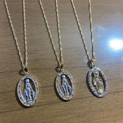 CORRENTE DOURADA NOSSA SENHORA DAS GRAÇAS COM STRASS (3 UNIDADES)