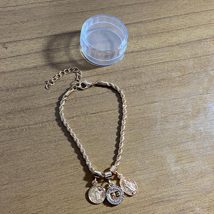 PULSEIRA DOURADA MEDALHA SAO BENTO FÉ E NOSSA SENHORA DAS GRAÇAS (6 UNIDADES)