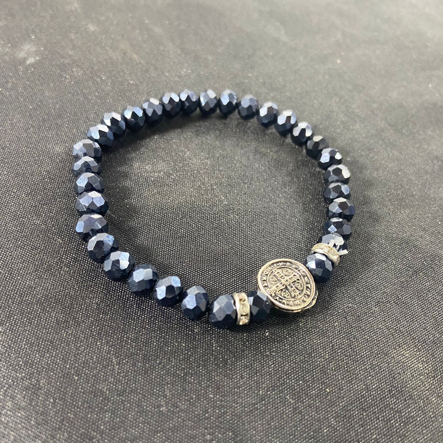 PULSEIRA CRISTAL MEDALHA SÃO BENTO GRAFITE (06 UNIDADES)