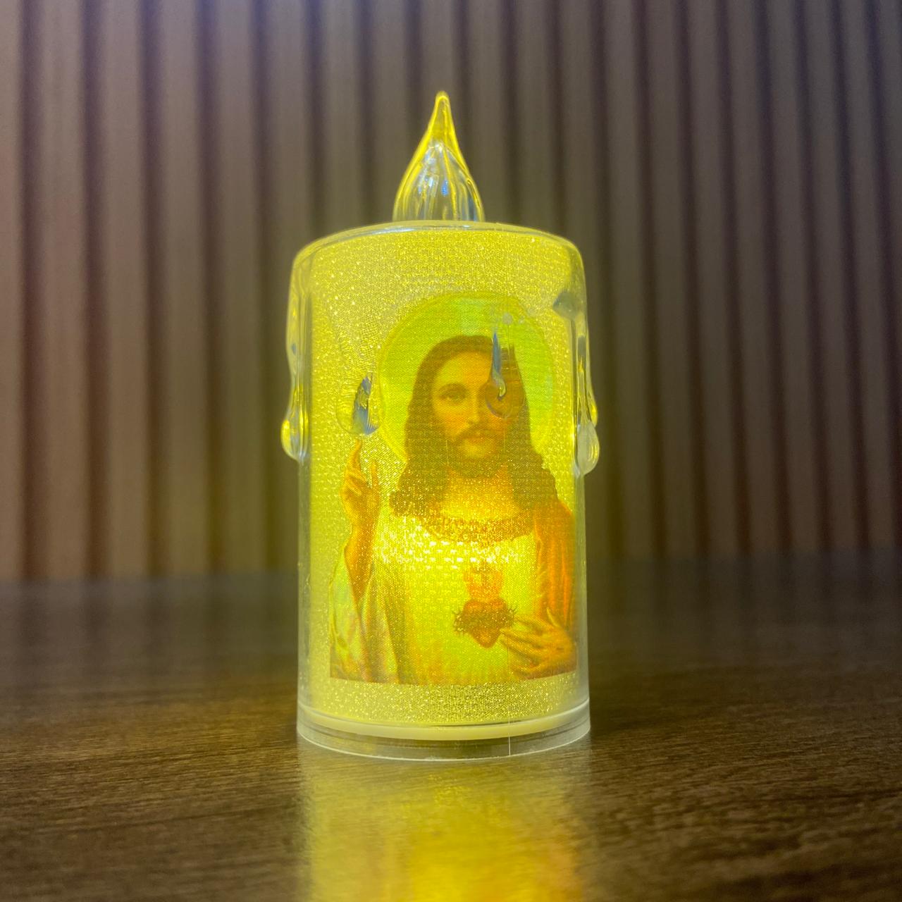 VELA ELETRÔNICA TRANSPARENTE SAGRADO CORAÇÃO DE JESUS  08CM MOD2 ( 3 UNIDADES)