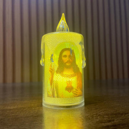VELA ELETRÔNICA TRANSPARENTE SAGRADO CORAÇÃO DE JESUS  08CM MOD2 ( 3 UNIDADES)