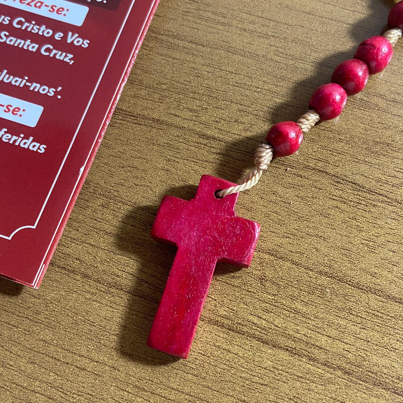 TERÇO DE MADEIRA MÃOS ENSANGUENTADAS DE JESUS SEM CRISTO 6MM MOD1 (3 UNIDADES)