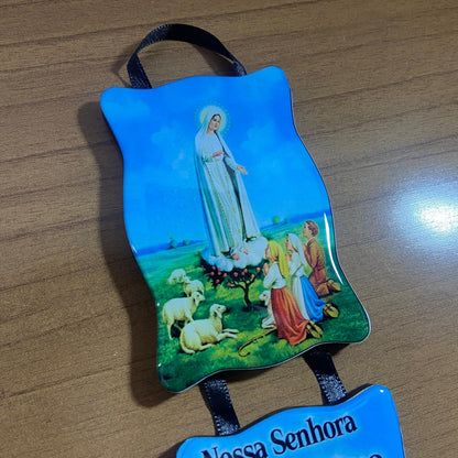 ADORNO DUPLO QUADRADO FITA NOSSA SENHORA DE FÁTIMA MOD2 (1 UNIDADE)