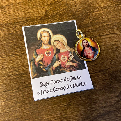 MEDALHA DUPLA FACE SAGRADO CORAÇÃO DE JESUS E IMACULADO CORAÇÃO DE MARIA (12 UNIDADES)