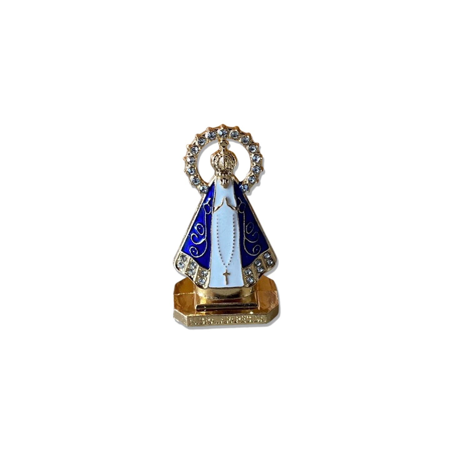 IMAGEM NOSSA SENHORA APARECIDA COM AURÉOLA PARA CARRO COM STRASS BRANCO MOD3  (12 UNIDADES)
