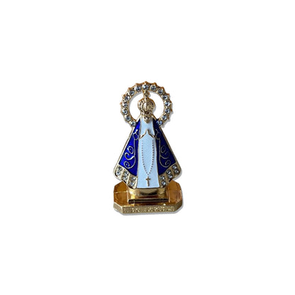 IMAGEM NOSSA SENHORA APARECIDA COM AURÉOLA PARA CARRO COM STRASS BRANCO MOD3  (12 UNIDADES)