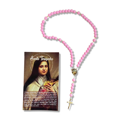 TERÇO PÉROLA ROSA SANTA TERESINHA 8MM (1 UNIDADE)