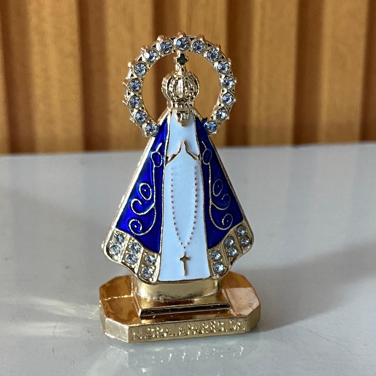 IMAGEM NOSSA SENHORA APARECIDA COM AURÉOLA PARA CARRO COM STRASS BRANCO MOD3  (12 UNIDADES)