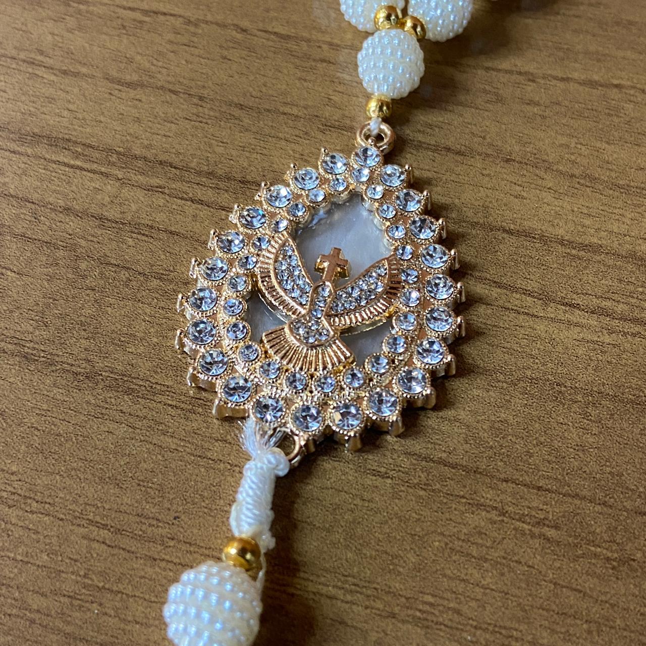 DEZENA PARA CARRO DIVINO ESPÍRITO SANTO AMORA BRANCA MOD1 10MM (3 UNIDADES)