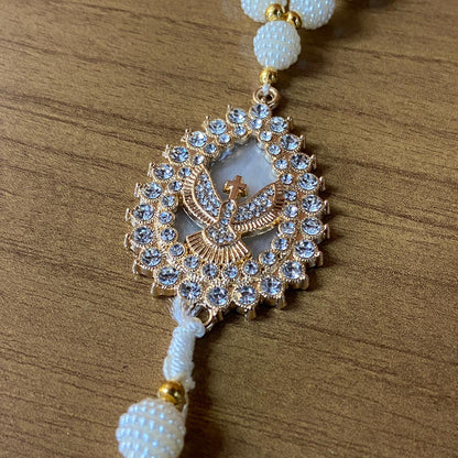 DEZENA PARA CARRO DIVINO ESPÍRITO SANTO AMORA BRANCA MOD1 10MM (3 UNIDADES)