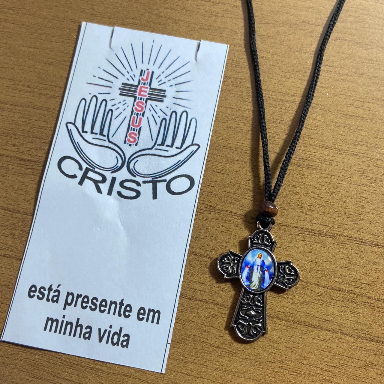 CORDÃO COM CRUZ RESINADA NOSSA SENHORA DAS GRAÇAS ( 3 UNIDADES)
