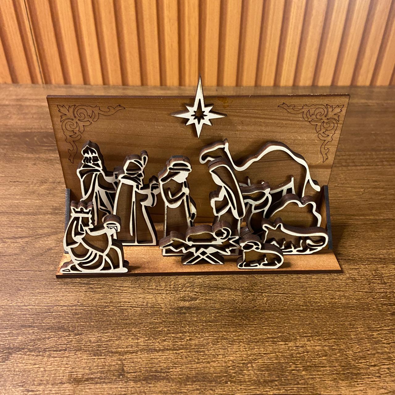 PRESÉPIO MDF  5 PEÇAS 9,5X17,0 CM (1 UNIDADE)