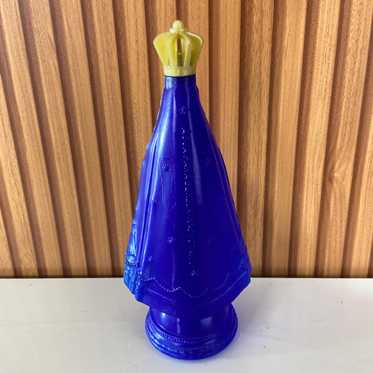 GARRAFA PORTA AGUA BENTA NOSSA SENHORA APARECIDA AZUL COM TAMPA DOURADA 350ML (1 UNIDADE)