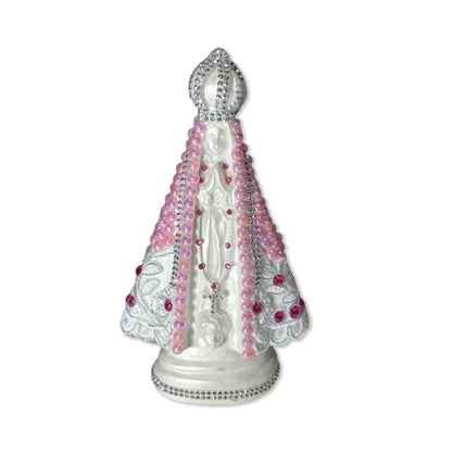 IMAGEM DE GESSO NOSSA SENHORA APARECIDA PÉROLA COM STRASS MOD14 23CM (1 UNIDADE)