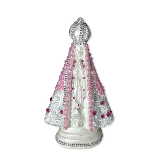 IMAGEM DE GESSO NOSSA SENHORA APARECIDA PÉROLA COM STRASS MOD14 23CM (1 UNIDADE)