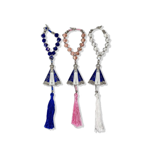 DEZENA PARA CARRO CRISTAL NOSSA SENHORA APARECIDA PRATEADA CORES SORTIDAS 10MM (3 UNIDADES)