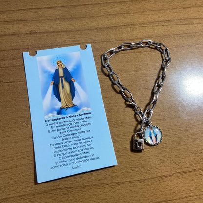 PULSEIRA CADEADO NOSSA SENHORA DAS GRAÇAS MEDALHA RESINADA NA CARTELA (3 UNIDADES)
