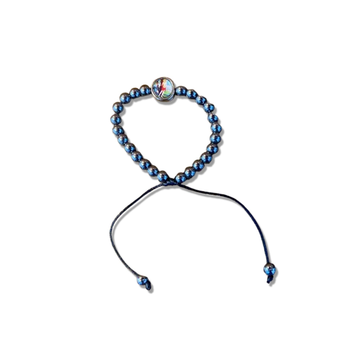 PULSEIRA HEMATITA REGULÁVEL COM MEDALHA RESINADA SÃO SEBASTIÃO (6 UNIDADES)