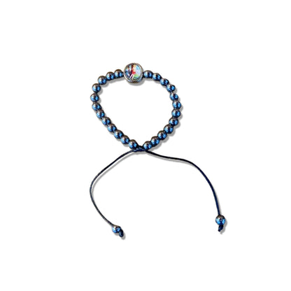 PULSEIRA HEMATITA REGULÁVEL COM MEDALHA RESINADA SÃO SEBASTIÃO (6 UNIDADES)